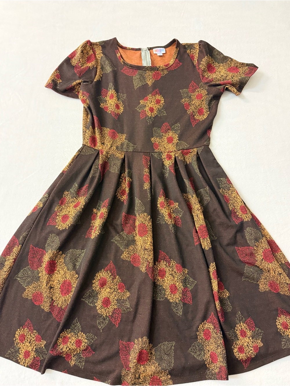 LuLaRoe Brown Dress Floral Print Cottagecore Earth Tones